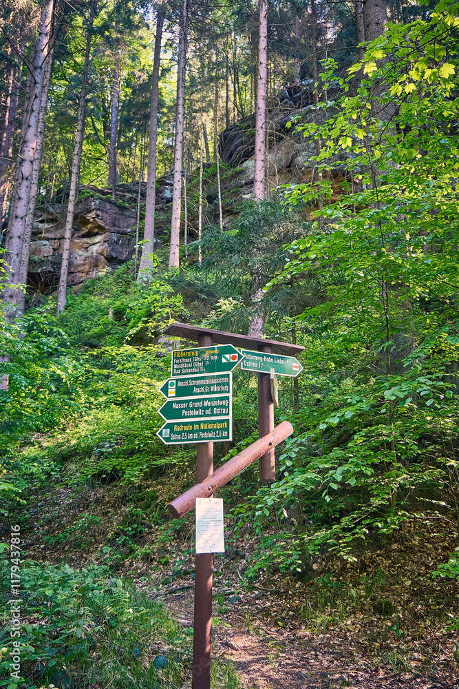 Wanderpfad Wilde Hölle in der Sächsischen Schweiz, Deutschland Wanderpfad Wilde Hölle in der Sächsischen Schweiz, Deutschland
