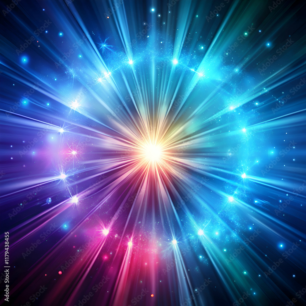 A burst of colorful light radiates from the center of the image. A burst of colorful light radiates from the center of the image.