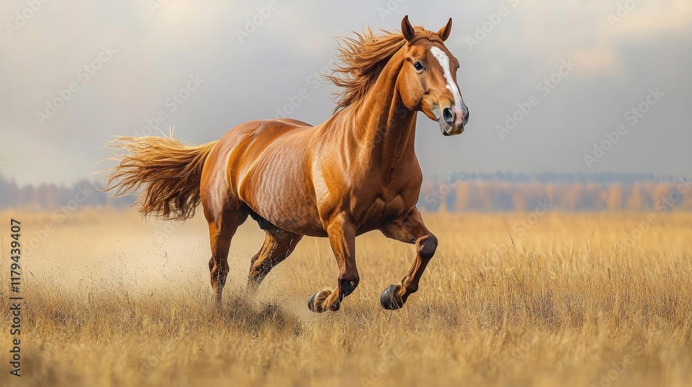 Running Horse on Open Field. Generative AI Running Horse on Open Field. Generative AI