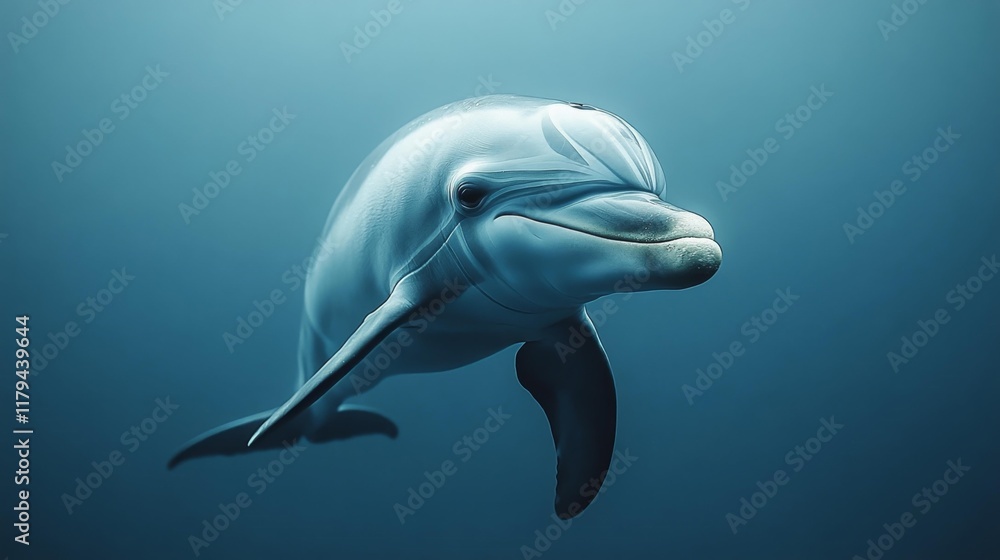 Fototapeta premium Close-Up of a Dolphin in Blue Water. Generative AI