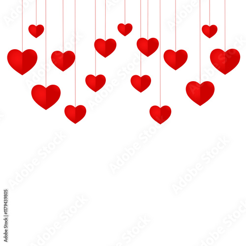 Hanging red hearts background isolated on transparent background,png image , happy valentine's day 