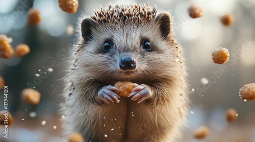 Adorable Hedgehog Holding a Berry. Generative AI photo