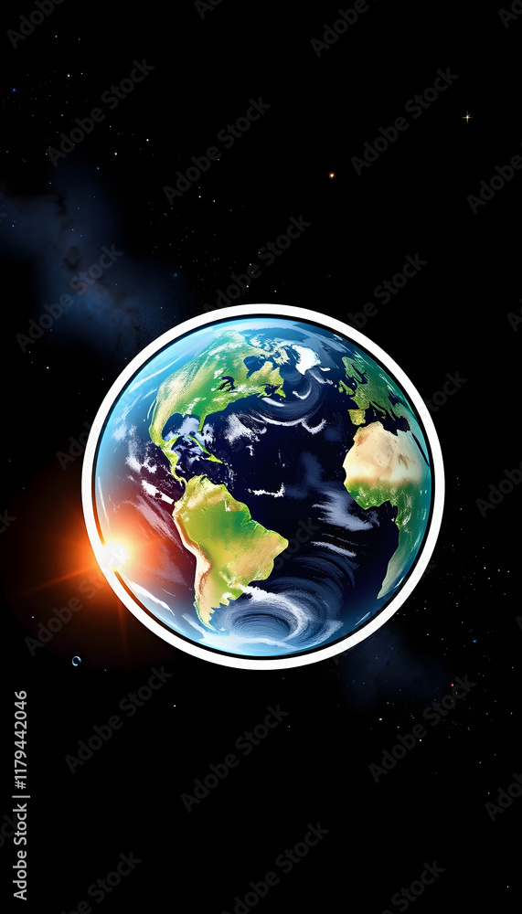 Fototapeta premium Planet Earth in cosmic space, sticker style, with white tones