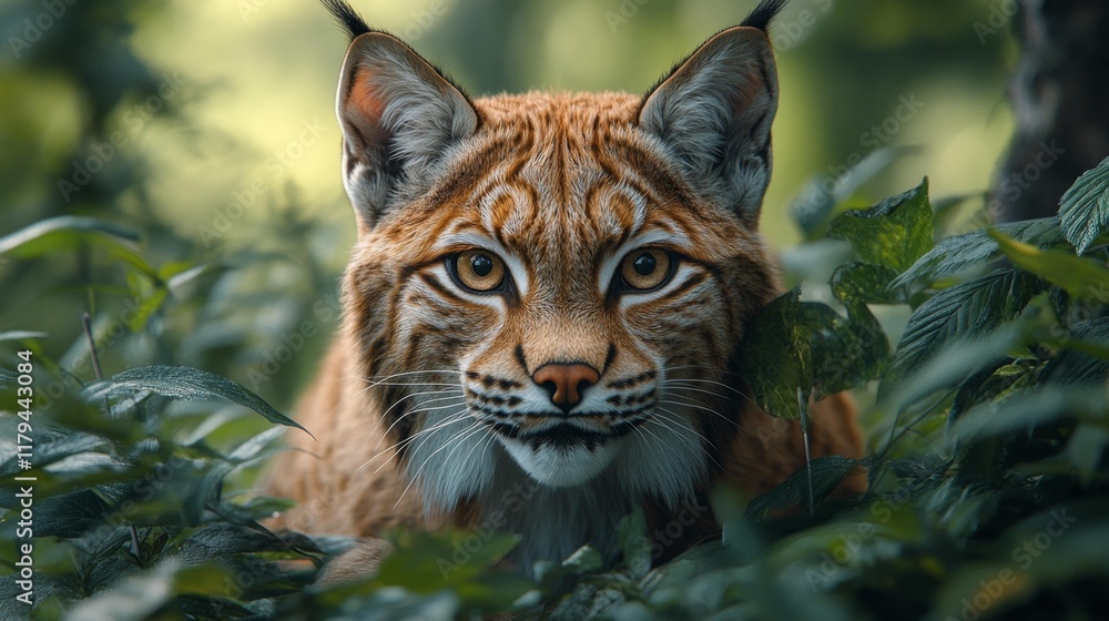Majestic Lynx Among Forest Greenery. Generative AI Majestic Lynx Among Forest Greenery. Generative AI