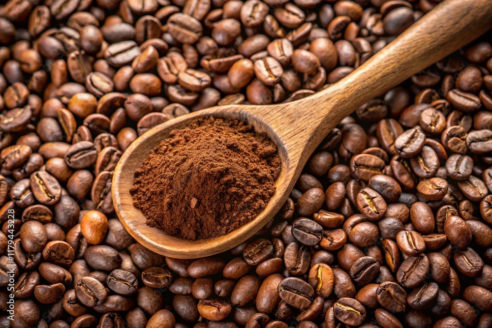 coffee beans and cinnamon sticks coffee bean on white table with soft-focus and over light in the background. top view coffee beans and cinnamon sticks coffee bean on white table with soft-focus and over light in the background. top view