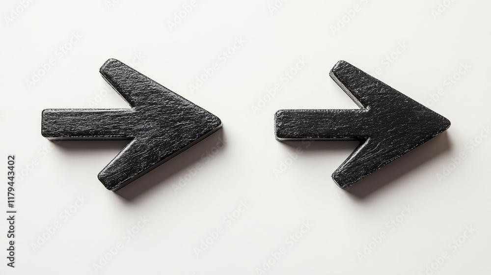 Fototapeta premium A pair of black straight arrows pointing in opposite directions on a white background