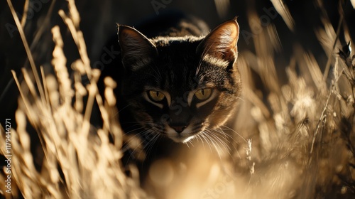 Wildcat Stalking in Golden Grass Natures Stealthy Hunter photo