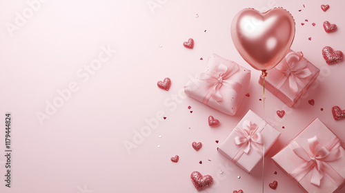 Valentine's Day Poster Background with Gift Rose Gold Balloon, Festive and Elegant Design for Romantic Celebrations.
