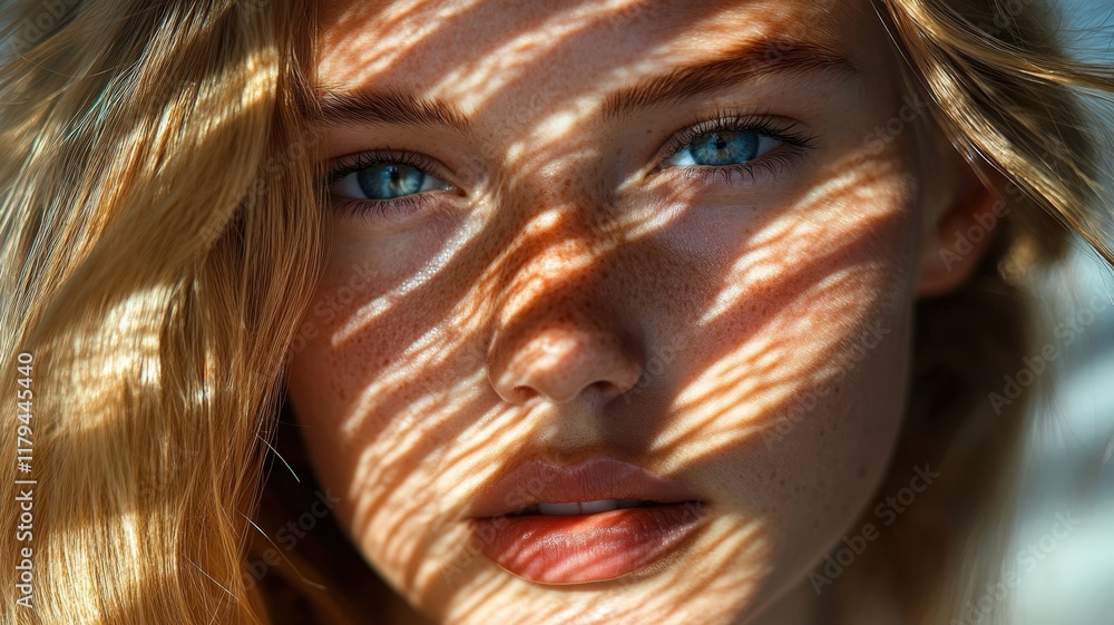 Woman with blue eyes and a tan complexion is laying on her back Woman with blue eyes and a tan complexion is laying on her back
