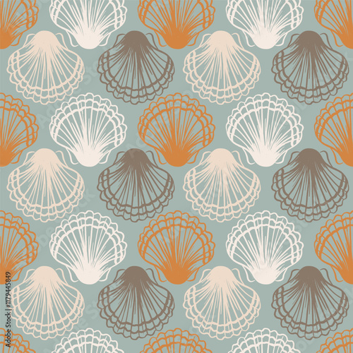 Retro Boho Clam Shells Vector Seamless Pattern