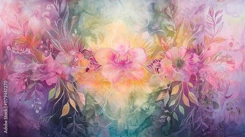 Abstract Watercolor Floral Illustration with Soft Colors and Dreamy Vibes