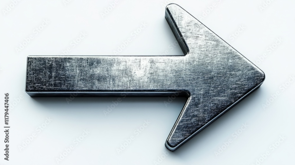 Obraz premium A sleek arrow icon in metallic silver, pointing to the right, clean white background 
