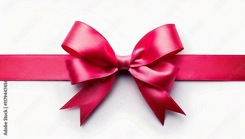Fototapeta premium Fuchsia Gift Ribbon with a Bow on a white Background. Festive Template for Holidays and Celebrations 