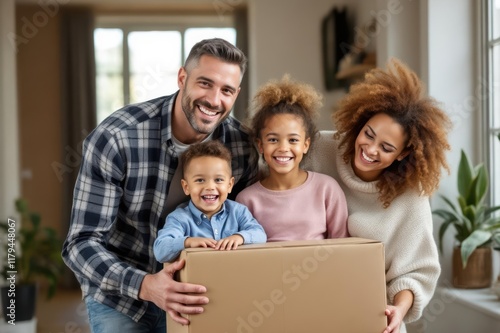 Portrait of smiling family moving in