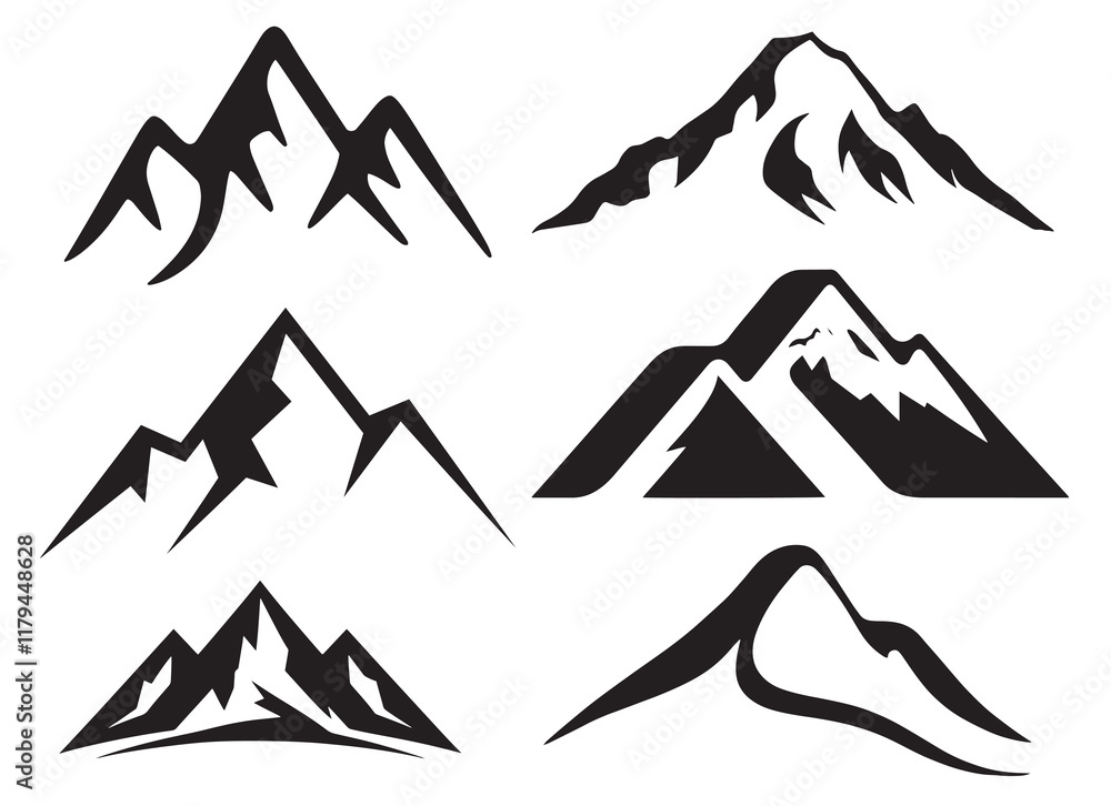 Mountain silhouette icons Vector Illustrations on white background. Mountain silhouette icons Vector Illustrations on white background.