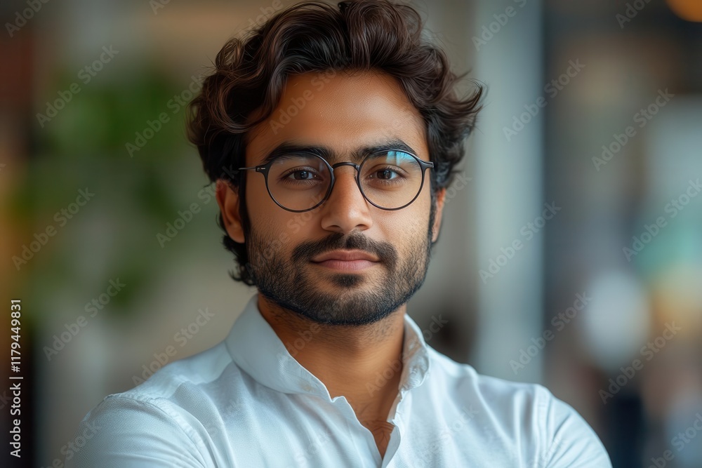confident young indian professional in smart business attire with modern eyewear standing in contemporary corporate office environment confident young indian professional in smart business attire with modern eyewear standing in contemporary corporate office environment