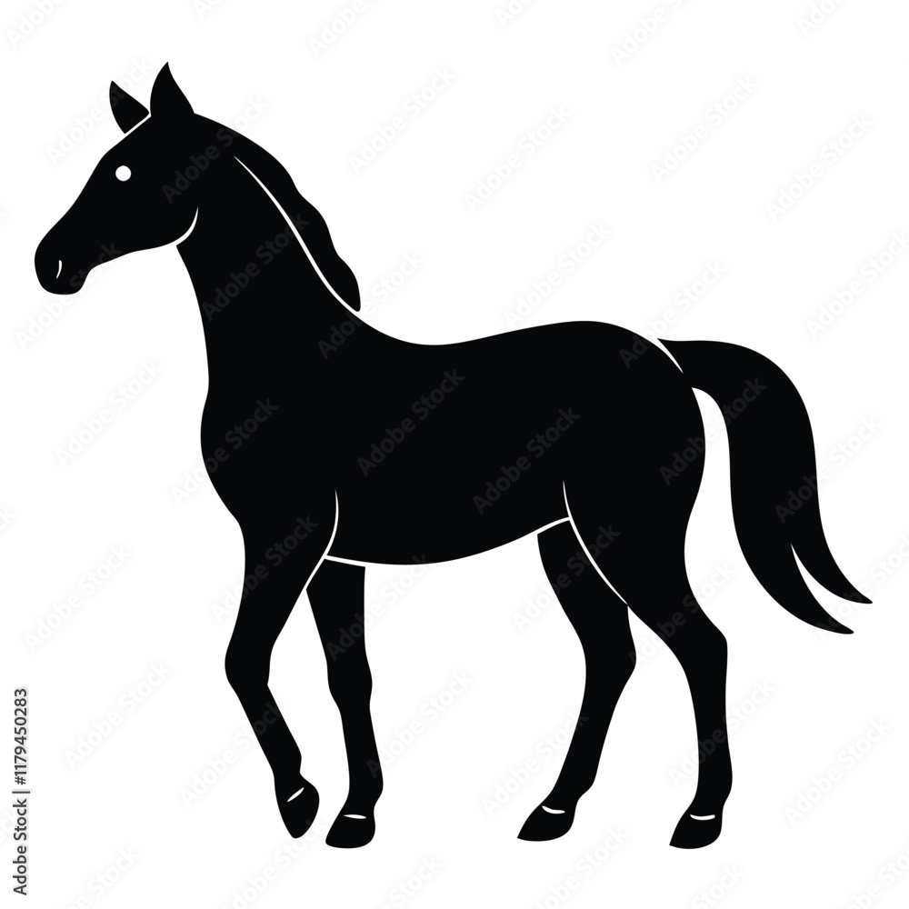 Obraz premium A simple standing horse silhouette with minimal details, vector art.
