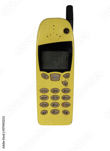 Obraz na płótnie Retro mobile phone with a classic button design on a transparent background. The high resolution and transparent background make it perfect for use in advertising, illustrations, and design projects. w salonie