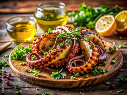 Delicious Grilled Stubby Squid with Lemon and Herbs - Mediterranean Seafood Dish photo