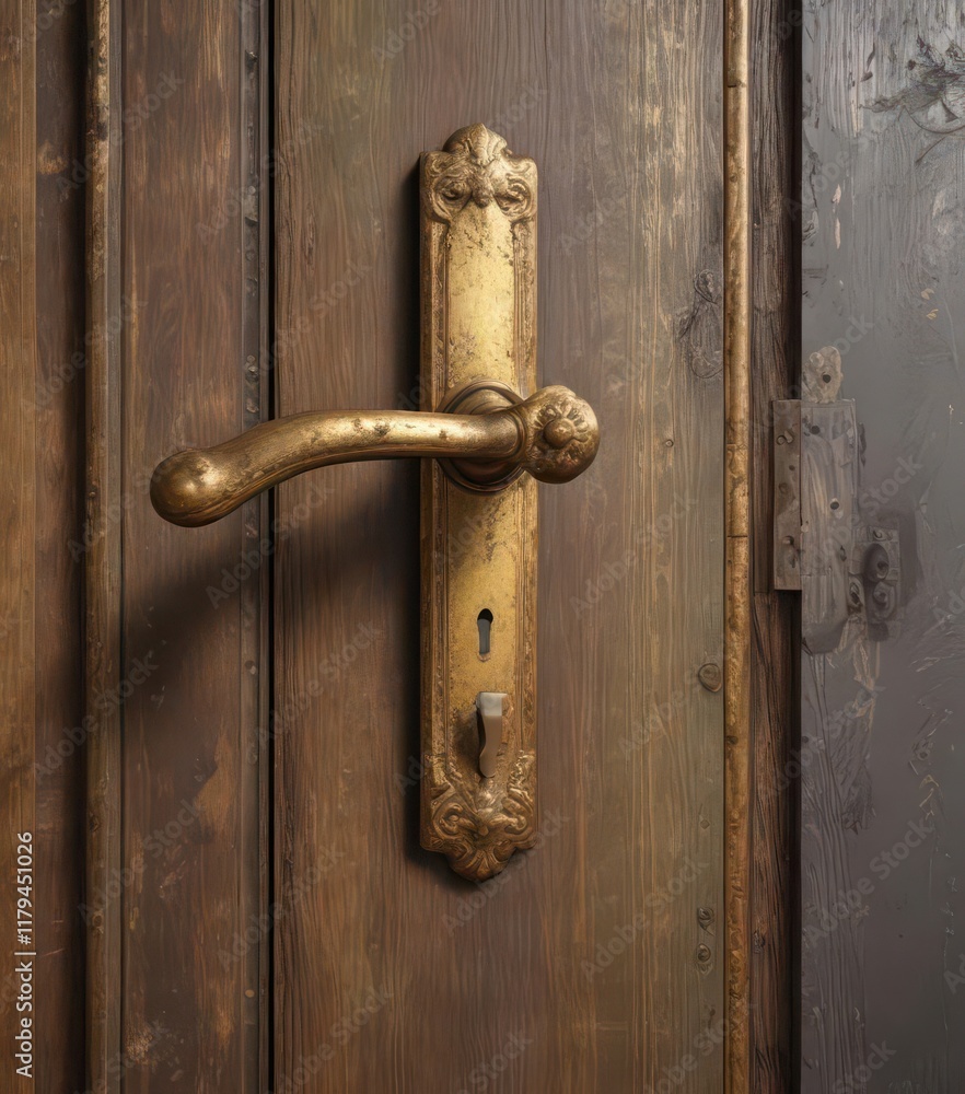 Weathered gold steel texture on an old door handle, door, old Weathered gold steel texture on an old door handle, door, old