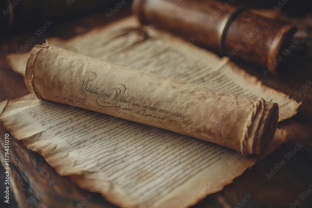 Close-up of historical documents evoking history, literature, and ancient knowledge Close-up of historical documents evoking history, literature, and ancient knowledge