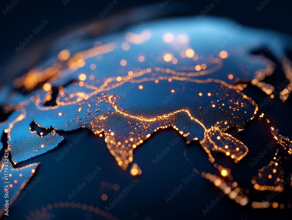 Fototapeta premium Aerial view of illuminated global metropolis.