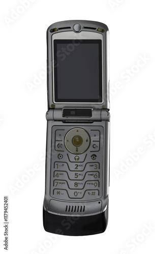 Obraz na płótnie Retro mobile phone with a classic button design on a transparent background. The high resolution and transparent background make it perfect for use in advertising, illustrations, and design projects. w salonie