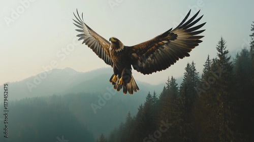 Wallpaper Mural Majestic Eagles in Flight Over Forested Landscapes and Misty Mountain Views Torontodigital.ca