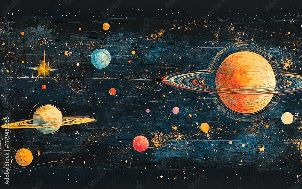 Naklejka premium An educational and vibrant illustration of the solar system, ideal for a school science project at home, with accurate planet sizes and colorcoded orbits