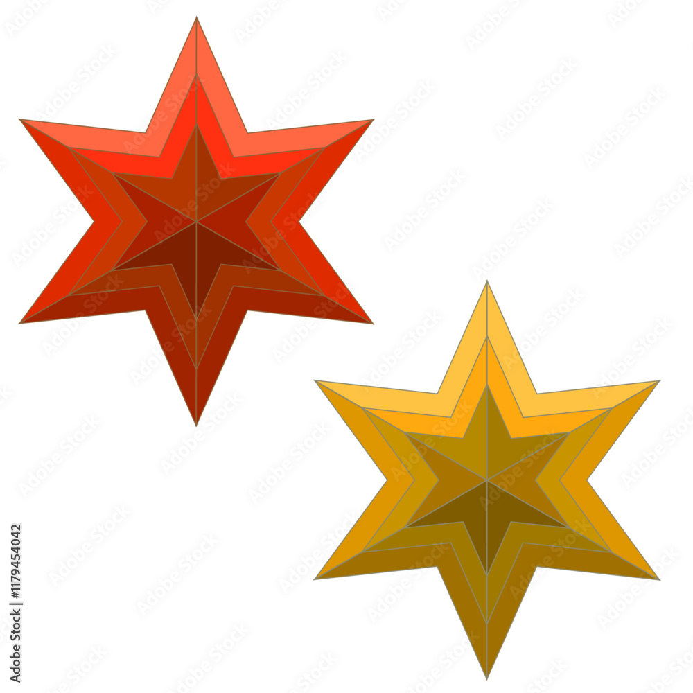 two six-pointed stars, red and yellow two six-pointed stars, red and yellow