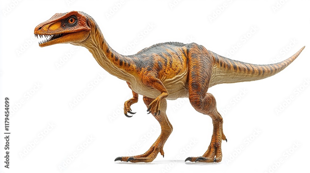 Fototapeta premium Realistic Gallimimus Dinosaur on White Background. Generative AI