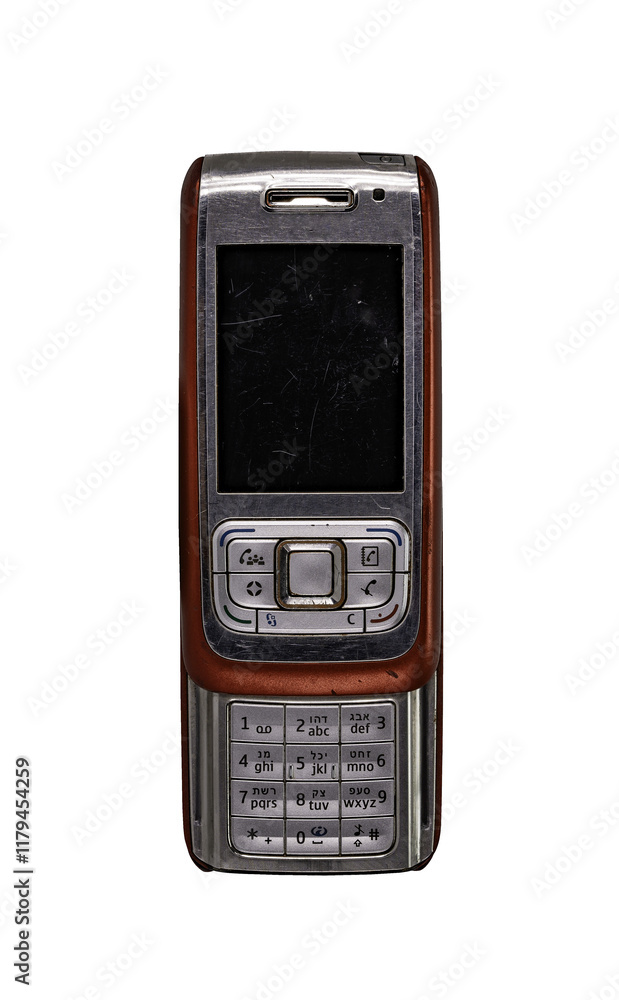 Retro mobile phone with a classic button design on a transparent background. The high resolution and transparent background make it perfect for use in advertising, illustrations, and design projects.