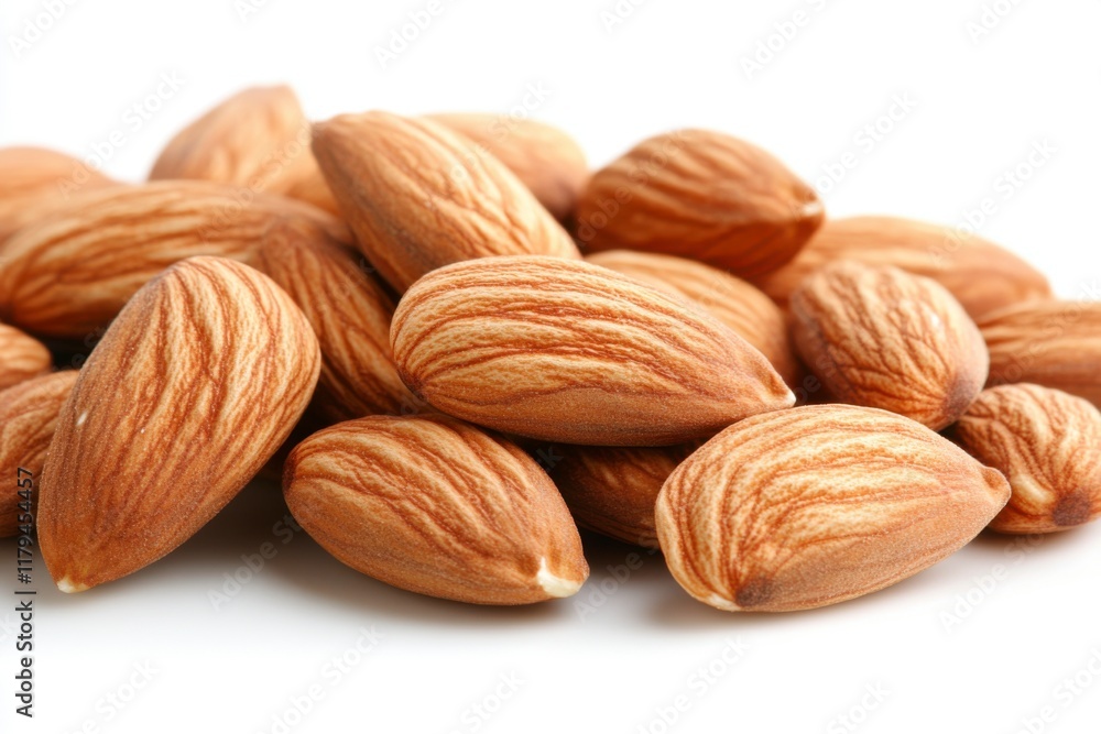 Almond seeds, almond food on white background Almond seeds, almond food on white background