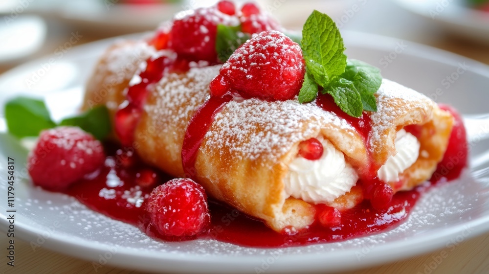 Delicious dessert featuring fresh raspberries. Delicious dessert featuring fresh raspberries.