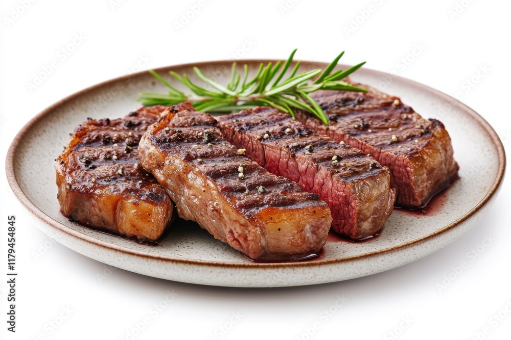 Beef steak plate, white background Beef steak plate, white background