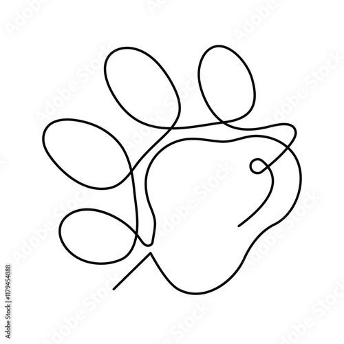 Dog paw foot print continuous one line drawing art vector design
