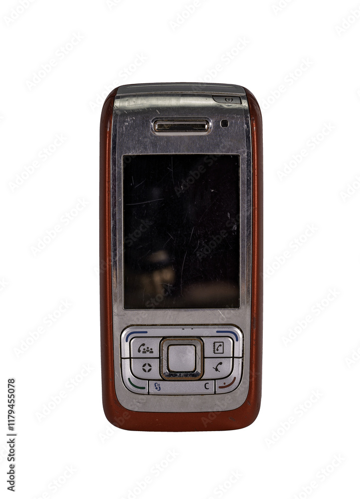 Retro mobile phone with a classic button design on a transparent background. The high resolution and transparent background make it perfect for use in advertising, illustrations, and design projects.