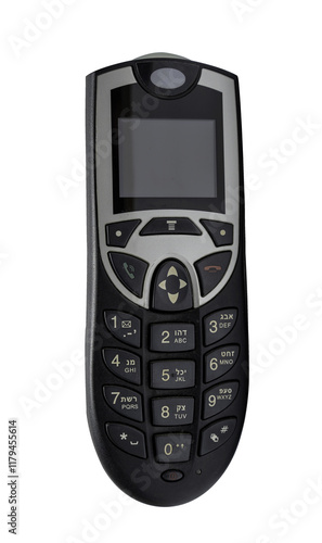 Obraz na płótnie Retro mobile phone with a classic button design on a transparent background. The high resolution and transparent background make it perfect for use in advertising, illustrations, and design projects. w salonie