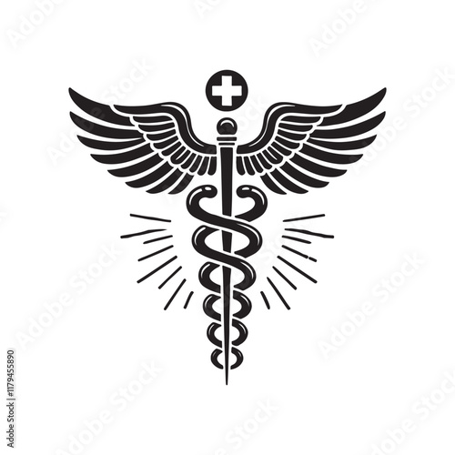 caduceus black icon silhouette symbol medical Generated image
