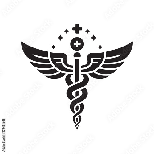 caduceus black icon silhouette symbol medical Generated image