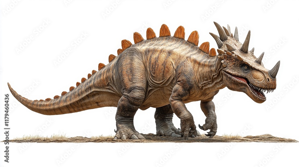 Fototapeta premium Kentrosaurus Dinosaur on White Background. Generative AI