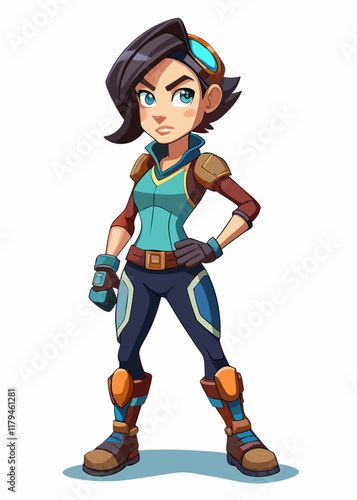 Illustration vectorielle de style jeu de personnage féminin, pose debout isolée, design moderne et tendance, personnage de fille rempli d'action dans une pose dynamique