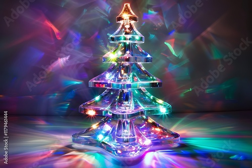 A crystal-clear acrylic Christmas tree with LED lights creating a rainbow of colors through its transparent body.