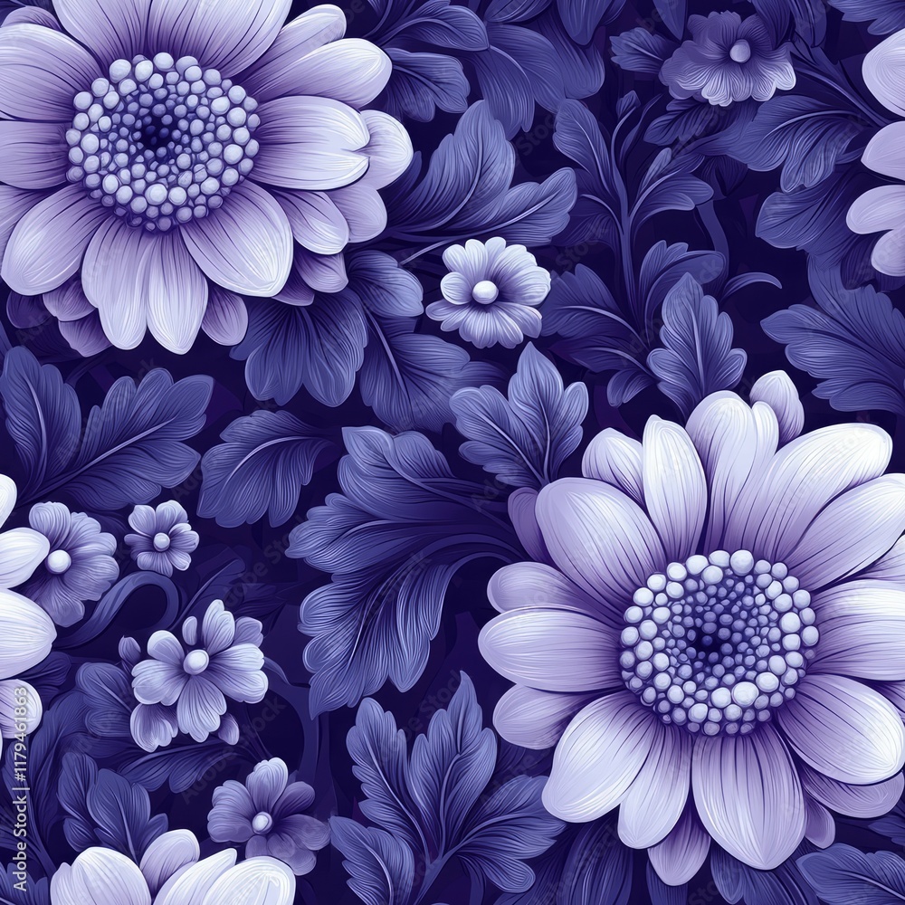 Obraz premium Seamless beautiful purple flowers pattern