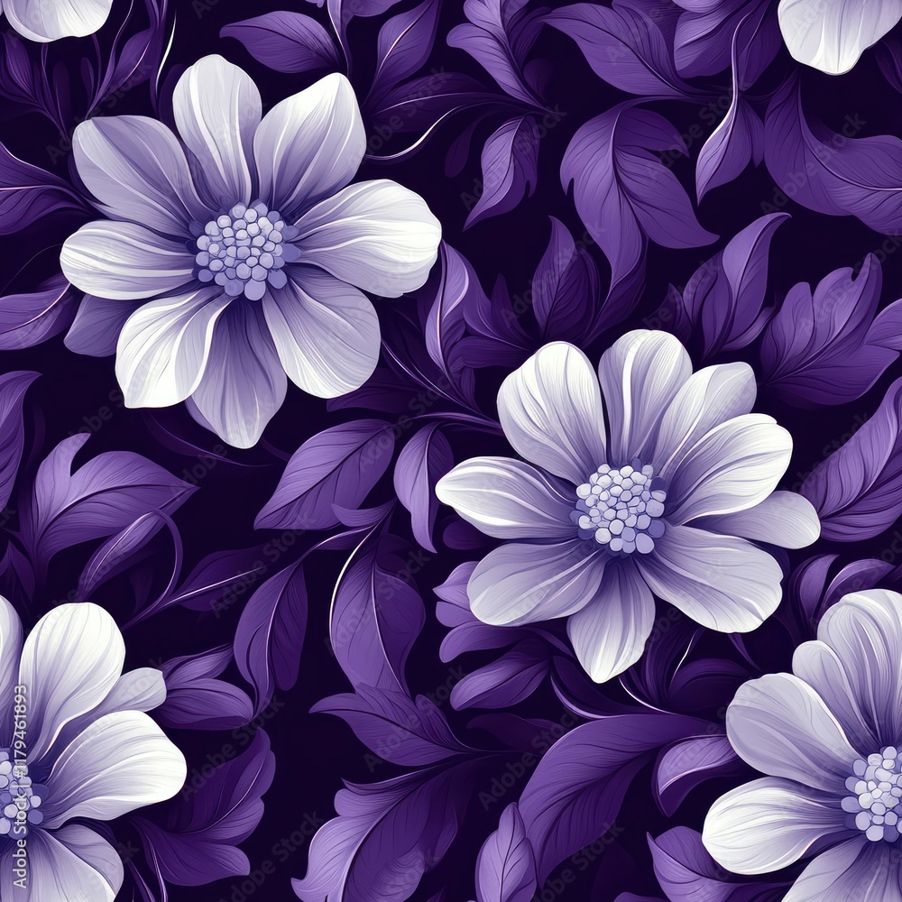 Fototapeta premium Seamless beautiful purple flowers pattern