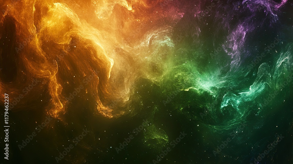 A cosmic-themed background with swirling green, orange, and purple nebula-like patterns, evoking a sense of mystery and the vastness of space A cosmic-themed background with swirling green, orange, and purple nebula-like patterns, evoking a sense of mystery and the vastness of space