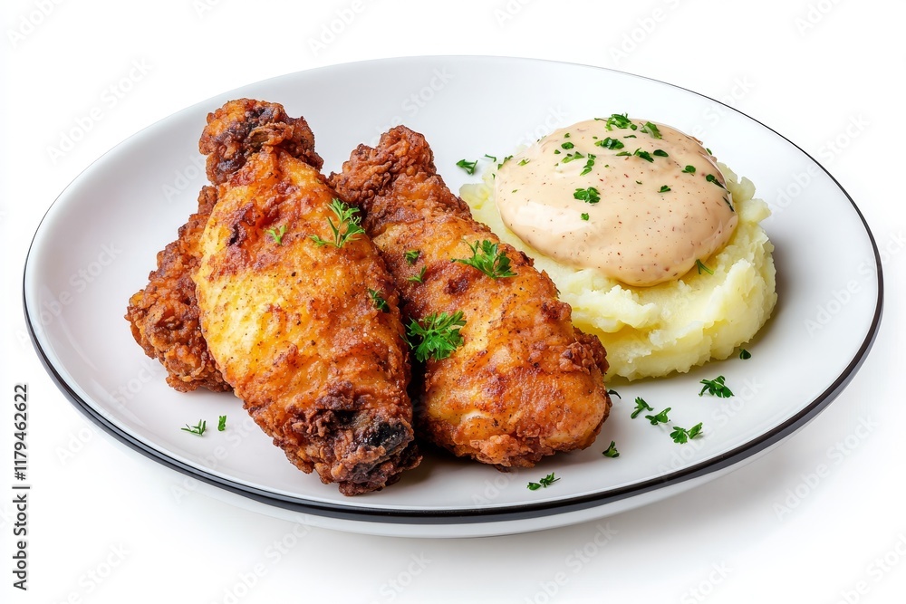 Chicken fried steak presented on a plate with a see-through background. Chicken fried steak presented on a plate with a see-through background.