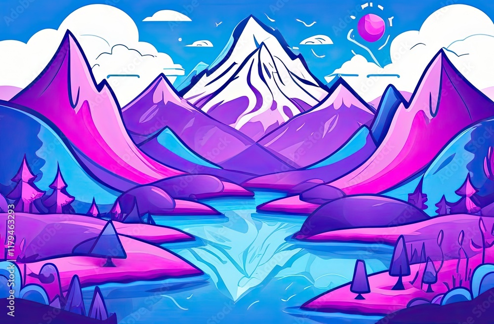 Fototapeta premium Vibrant mountain landscape with a serene lake and colorful trees during daytime
