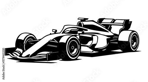 Modern Formula One Car Vector Illustration in Minimalist Style