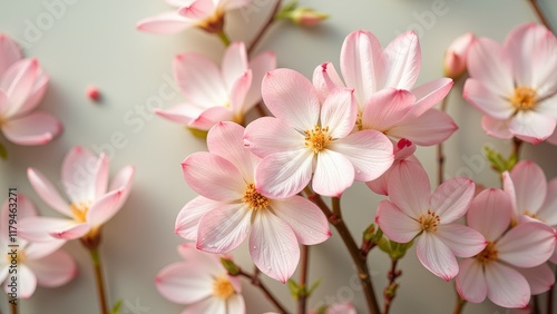 Delicate pink and white blooms unfurl in stunning close-up detail, showcasing intricate textures and vibrant hues